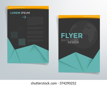 Green brochure template flyer design vector low polygon element on black space with sample text for A4 size
