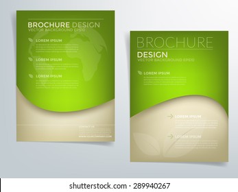 Green brochure template vector background flyer design with green concept elements eco idea and sample text for text and message brochure artwork design in A4 size