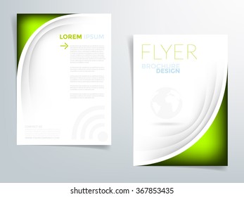 Green brochure template vector background flyer design with green and white paper concept elements eco idea and sample text for text and message brochure artwork design in A4 size