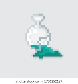 Green broken bottle pixel art. Vector picture.