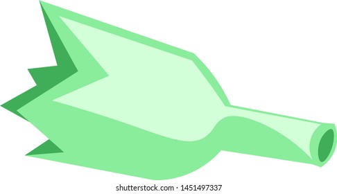 A green broken bottle with sharp edges, vector, color drawing or illustration.