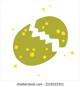 Green broken dinosaur egg. Vector flat illustration