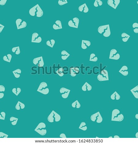 Green Broken heart or divorce icon isolated seamless pattern on green background. Love symbol. Valentines day.  Vector Illustration