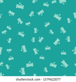 Green Broken metal pipe with leaking water icon isolated seamless pattern on green background.  Vector Illustration