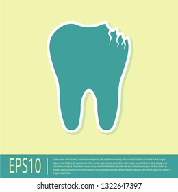 Green Broken tooth icon isolated on yellow background. Dental problem icon. Dental care symbol. Flat design. Vector Illustration