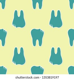 Green Broken tooth icon isolated seamless pattern on yellow background. Dental problem icon. Dental care symbol. Flat design. Vector Illustration