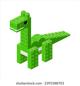 Green brontosaurus in isometry. Vector