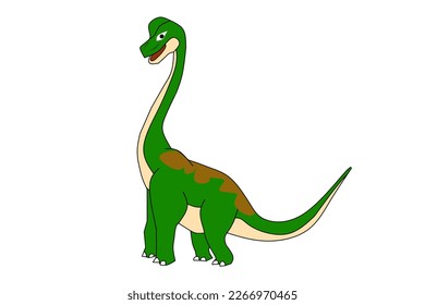 Green Brontosaurus With White Background Elements. Vector illustration.
