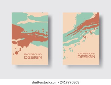 Green and brown abstract design set. Ink paint on brochure, Design elements isolated on color.