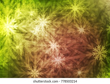 Green and Brown Background with snowflakes or Crystal; Winter and christmas day concept; design for Wallpaper and other; with space and text input; Vector; Illustration.