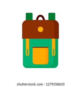 Green and brown backpack illustration. Package, travelling, road. Tourism concept. Vector illustration can be used for topics like baggage, luggage