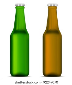 Green and brown beer bottles. Vector illustration