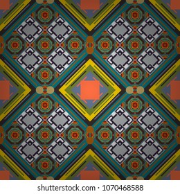 Green, brown and blue diagonal tiles. Vector stock illustration in a modern flat style. Creative seamless pattern, modern diagonal abstract background with geometric elements.
