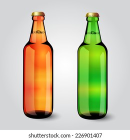 Green and brown bottles of beer 