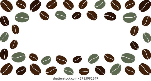 Grãos de café verde e marrom formaram uma borda de quadro retangular Copyspace Template Banner Format Idea. Ilustração isolada do vetor Café Conteúdo relacionado ou Menu Cartas promocionais Banner promocional, folheto, tag