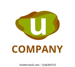 green and brown color abstract chemical liquid water logo graphic design idea illustration with modern clean style for any professional company with initial type letter u on it