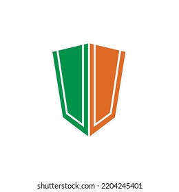 Logo del vector del blindaje hexagonal de color verde y marrón.