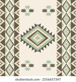Green, brown, and cream geometric vector patterns that are traditional, ethnic, Navajo, or Native American Indian. Design for clothing, curtains, carpets, sarongs, Hmong, and fabric edges.