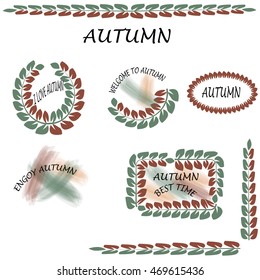  Green and brown foliage on isolated background. Welcome to autumn