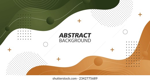 Green and brown geometric business banner design. Colorful creative banner design with wave shapes and lines on white background. Simple horizontal banner. Eps10 vector