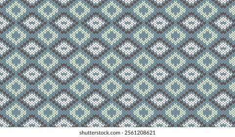 Green and brown geometric knitted design, Festive Sweater Design. Seamless Knitted Pattern