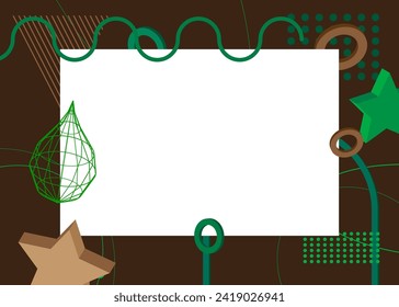Green and brown geometrical graphic retro theme background with place for text. Minimal geometric elements frame. Vintage abstract shapes vector illustration for advertising.