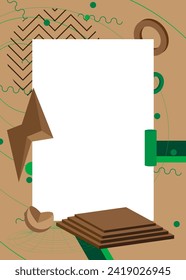 Green and brown geometrical graphic retro theme background with place for text. Minimal geometric elements frame. Vintage abstract shapes vector illustration for advertising.