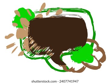Green and brown graffiti speech bubble. Abstract modern Messaging sign street art decoration, Discussion icon performed in urban painting style.