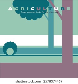 Green and brown landscape, trendy cover, title: Agriculture. Vector design