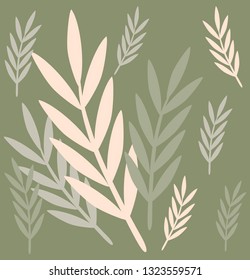 
Green and brown leaves, green background, vector images