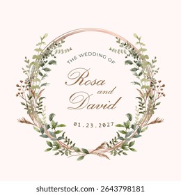 green brown leaves save the date watercolor wreath