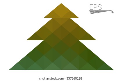 green brown low poly style christmas tree vector illustration consisting of triangles. Abstract triangular poly origami or crystal design of New Years celebration. Isolated on white background