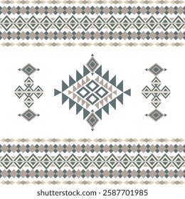 Green and brown native American, Navajo, or Aztec seamless pattern. Tribal Aztec vector texture. Aztec geometric pattern. Idea for wallpaper, curtains, textiles, and carpet.