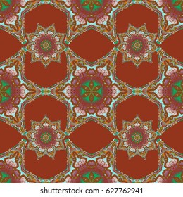 Green and brown ornament. Seamless background.
