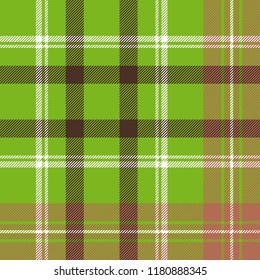Green brown plaid fabric texture seamless pattern. Vector illustration.