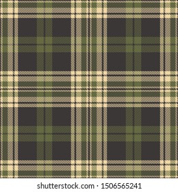 Green brown plaid pattern seamless vector background. Tartan check plaid in dark brown and olive green for flannel shirt or other modern fashion clothing design.
