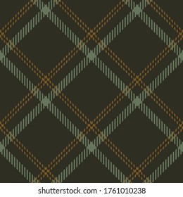Green brown plaid pattern vector. Dark seamless tartan check plaid for skirt, bag, or other modern autumn winter textile print.