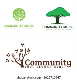 Green brown round tree branch leaves plant illustration vector logo design suitable for nature garden organic community non profit outdoor park