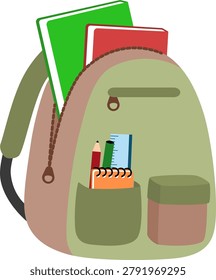 Green and Brown School Backpack with Multiple pockets