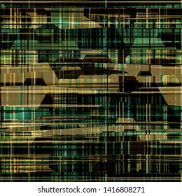 Green brown seamless texture. Lines and geometric shapes. Abstract vector background for web page, banners backdrop, fabric, home decor, wrapping