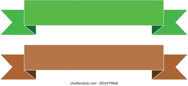 green and brown simple ribbon banner label on white background