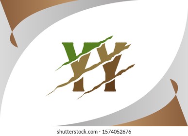 Green brown soil YY letter template logo design with scratch effect