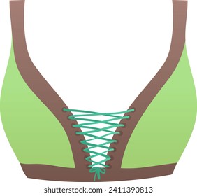 Green and brown sports bra design with lace-up detail. Athletic clothing for women, sportswear fashion vector illustration.