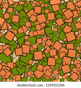 Green, brown squares - seamless pattern. Chaotic squares, complete. Abstraction for printing, rolls, paper, membranes, fabrics, gifts, etc.
