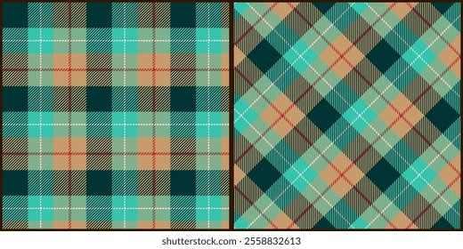 Green and brown tone plaid seamless pattern vector. Background graphic tartan fashion design use for print, texture, cloth, fabric, flannel.	