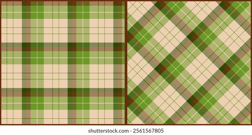 Green brown tone plaid seamless pattern vector. Background graphic tartan fashion design use for print, texture, cloth, fabric, flannel.