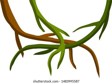 Green and brown tree branch. Element of forests and nature. The tangle of plants. Cartoon flat illustration