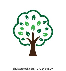 Green and brown tree with outlined leaves and trunk
