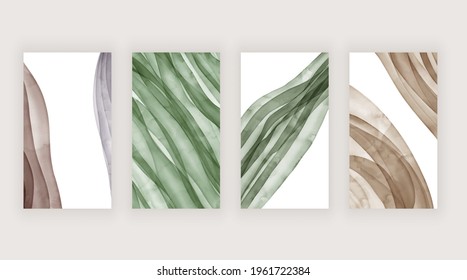 Green and brown watercolor brush stroke backgrounds for social media stories