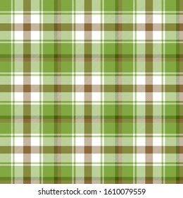 Green, brown and white tartan plaid. Stylish textile madras pattern.